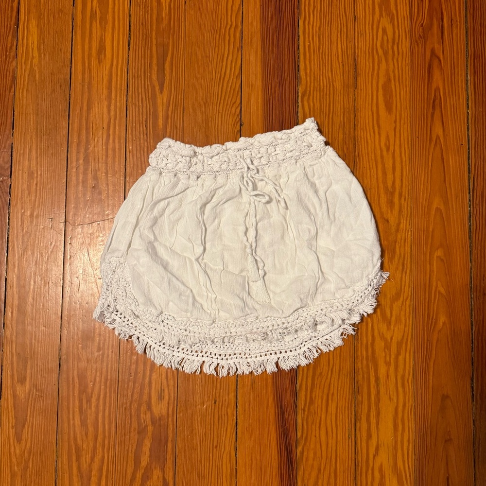 Aerie Ivory White Crochet Detail Skirt